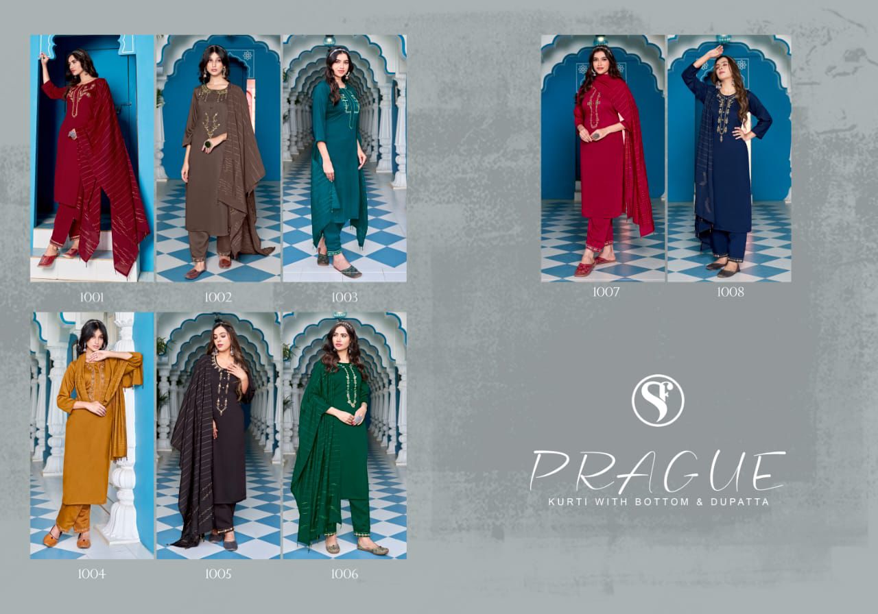 Prague By Sweety Chinon Embroidery Readymade Suits Wholesale Price In Surat